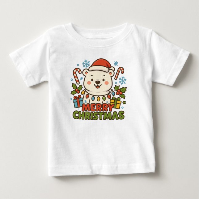 Camiseta Ilustração de Urso de Natal Fofo (Frente)