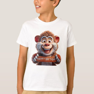Camiseta Ilustração de Urso Fofo de Aniversário de Desenho 