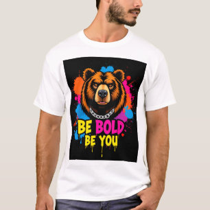 Camiseta Ilustração de Urso Ousado com Slogan Inspirador