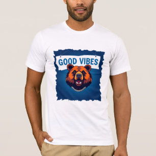 Camiseta Ilustração de Urso Ousado com Slogan Inspirador