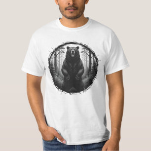 Camiseta Ilustração de Urso Rugindo – Gráfico de Floresta S