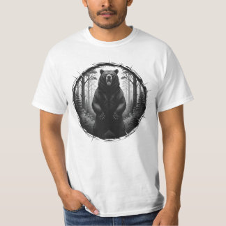 Camiseta Ilustração de Urso Rugindo – Gráfico de Floresta S