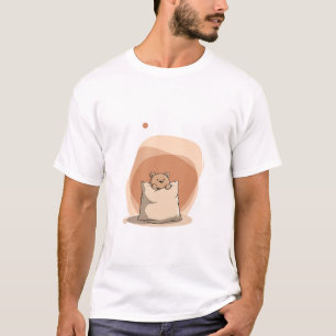 Camiseta Ilustração de Urso Teddy Adorável Espiando de um S