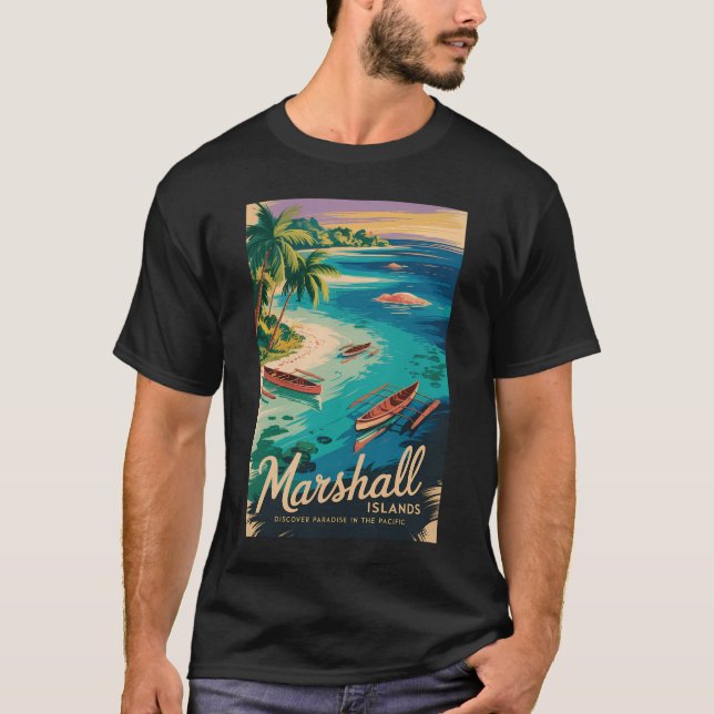 Camiseta Ilustração de viagem da costa das Ilhas Marshall A (Frente)