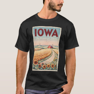 Camiseta Ilustração de Viagem da Zona Rural de Iowa Arte Vi