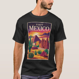 Camiseta Ilustração de Viagem de Arte Vintage Cultura Méxic