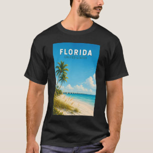 Camiseta Ilustração de Viagem de Arte Vintage da Flórida