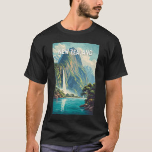 Camiseta Ilustração de viagem de arte vintage da Nova Zelân