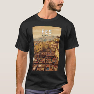 Camiseta Ilustração de Viagem de Arte Vintage de Fez Marroc