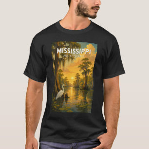 Camiseta Ilustração de Viagem de Arte Vintage do Mississipp