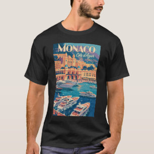 Camiseta Ilustração de Viagem de Arte Vintage Mônaco Côte d