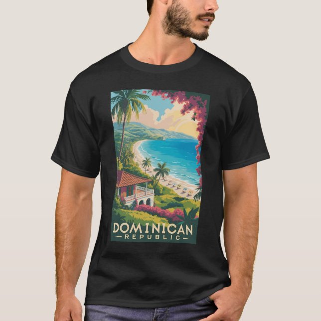 Camiseta Ilustração de Viagem de Praia da República Dominic (Frente)