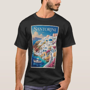 Camiseta Ilustração de viagem de Santorini Grécia Arte Vint