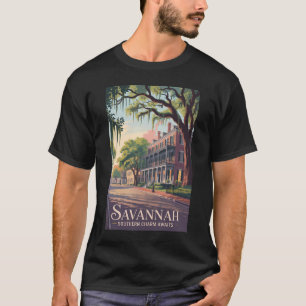 Camiseta Ilustração de viagem de Savannah Geórgia Arte Vint