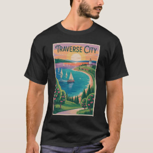 Camiseta Ilustração de Viagem Traverse City Lago Michigan