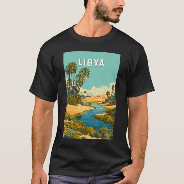 Camiseta Ilustração de viagem vintage da Líbia (Frente)