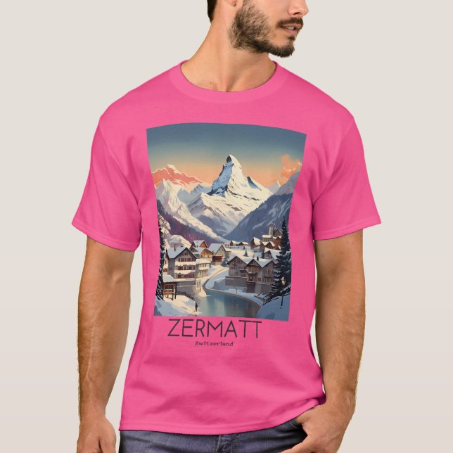 Camiseta Ilustração De Viagens vintage De Zermatt - Switzer (Frente)