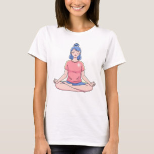 Camiseta Ilustração de Yoga de Menina de Meditação Fofa