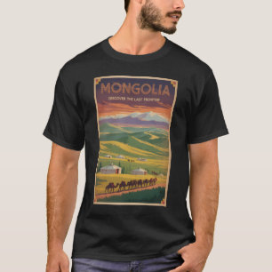 Camiseta Ilustração de Yurt Camelos da Mongólia Arte de Via