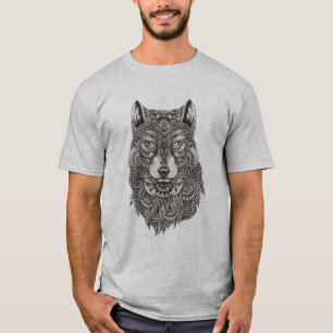 Camiseta Ilustração detalhada da cabeça do lobo Abstrato