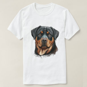 Camiseta Ilustração Digital da Cabeça do Cão Rottweiler