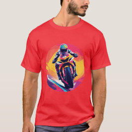 Camiseta Ilustração Dinâmica de Corrida de Motociclista