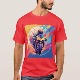 Camiseta Ilustração Dinâmica de Corrida de Motociclista