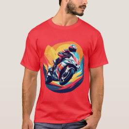 Camiseta Ilustração Dinâmica de Corrida de Motociclista