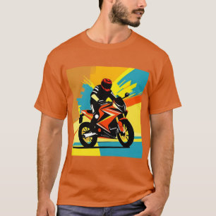 Camiseta Ilustração Dinâmica de Motocicleta com Piloto