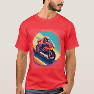 Camiseta Ilustração Dinâmica de Motociclista em Corrida
