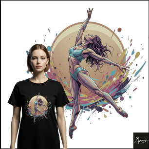 Camiseta Ilustração Dinâmica de Salto de Dançarina Neon Abs