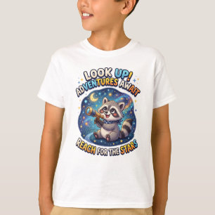 Camiseta Ilustração Divertida de Guaxinim Explorador Espaci