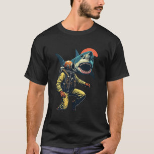 Camiseta Ilustração do Ataque ao Tubarão do Mergulhador Ret