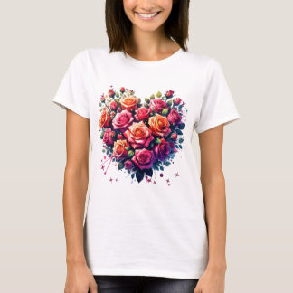 Camiseta Ilustração do Bouquet Rose em Forma de Coração