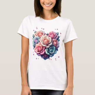 Camiseta Ilustração do Bouquet Rose em Forma de Coração