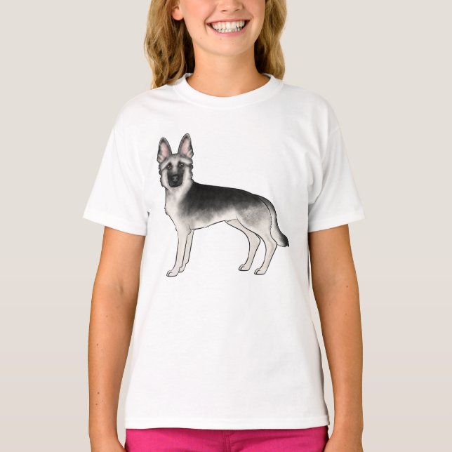 Camiseta Ilustração do Cachorro de German shepherd de Prata (Frente)