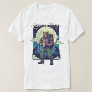 Camiseta Ilustração do Camping de Café do Lobisomem Espress