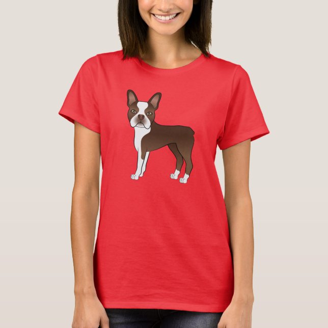 Camiseta Ilustração do Cão de Cartoon de Boston Terrier Cho (Frente)