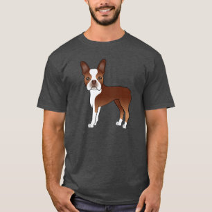 Camiseta Ilustração do Cão de Cartoon de Cute Red Boston