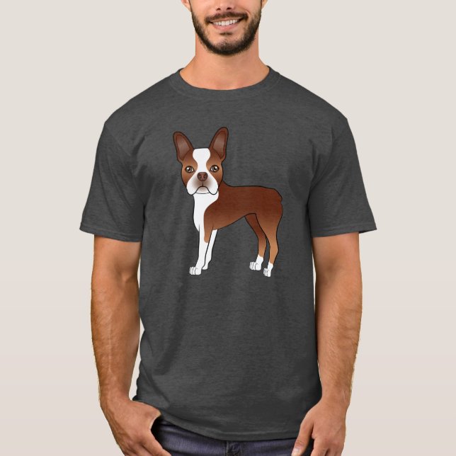 Camiseta Ilustração do Cão de Cartoon de Cute Red Boston Te (Frente)