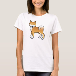 Camiseta Ilustração do Cão de Cartoon Vermelho Shiba Inu Cu