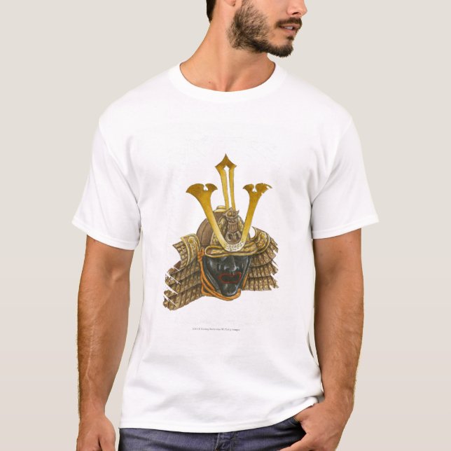 Camiseta Ilustração do capacete do século XVI do samurai (Frente)