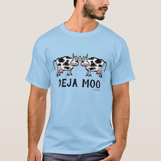 Camiseta Ilustração do Cartoon de Vaca Engraçado Deja Moo (Frente)