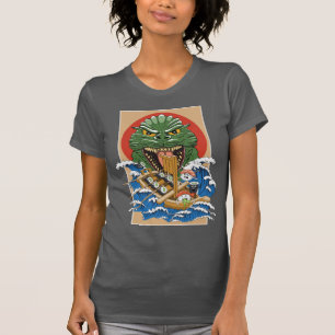 Camiseta Ilustração do Cartoon do Monstro de Sushi Engra