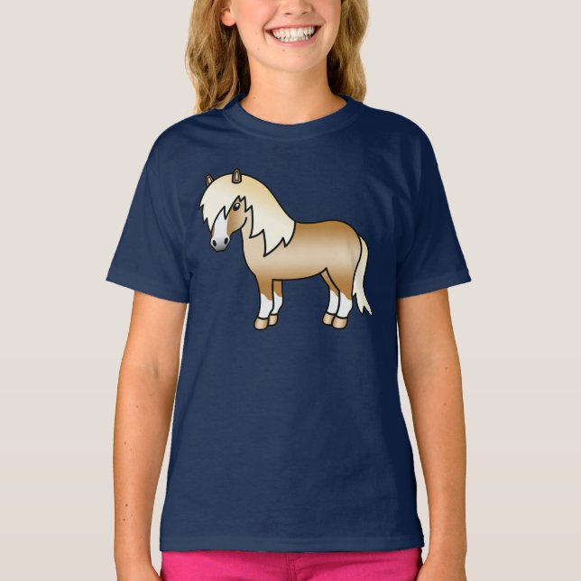Camiseta Ilustração do Cartoon Palomino Shetland Pony Cute (Frente)