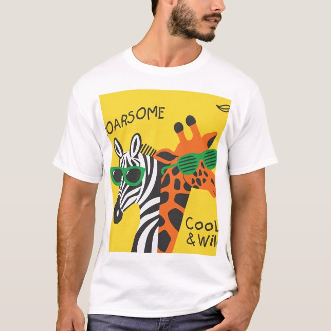 Camiseta Ilustração do Cartoon Zebra Girafa legal (Frente)