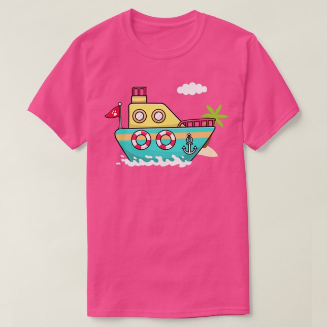 Camiseta Ilustração do desenho animado de barco (Frente do Design)