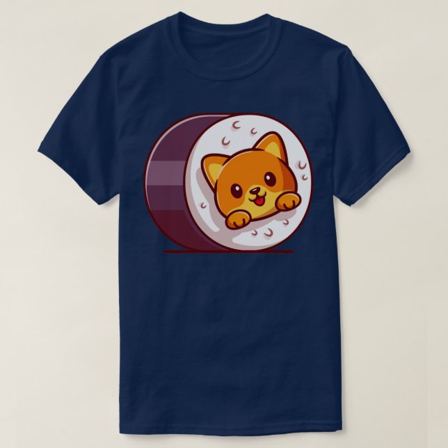Camiseta Ilustração do desenho animado de Sushi de Gato Gat (Frente do Design)
