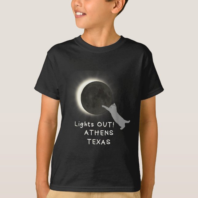 Camiseta Ilustração do Eclipse Solar Total Gato Atenas (Frente)