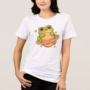 Camiseta Ilustração do espaço de Saturno com sapo Kawaii fo